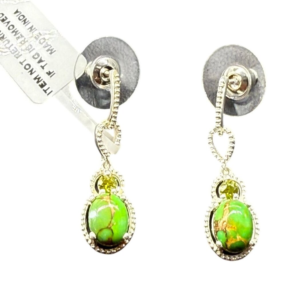 STS 925 Sterling Green Turquoise Dangle Drop Earrings